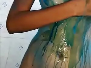 Big Boobs Indian girlfriend bathing after playing holi